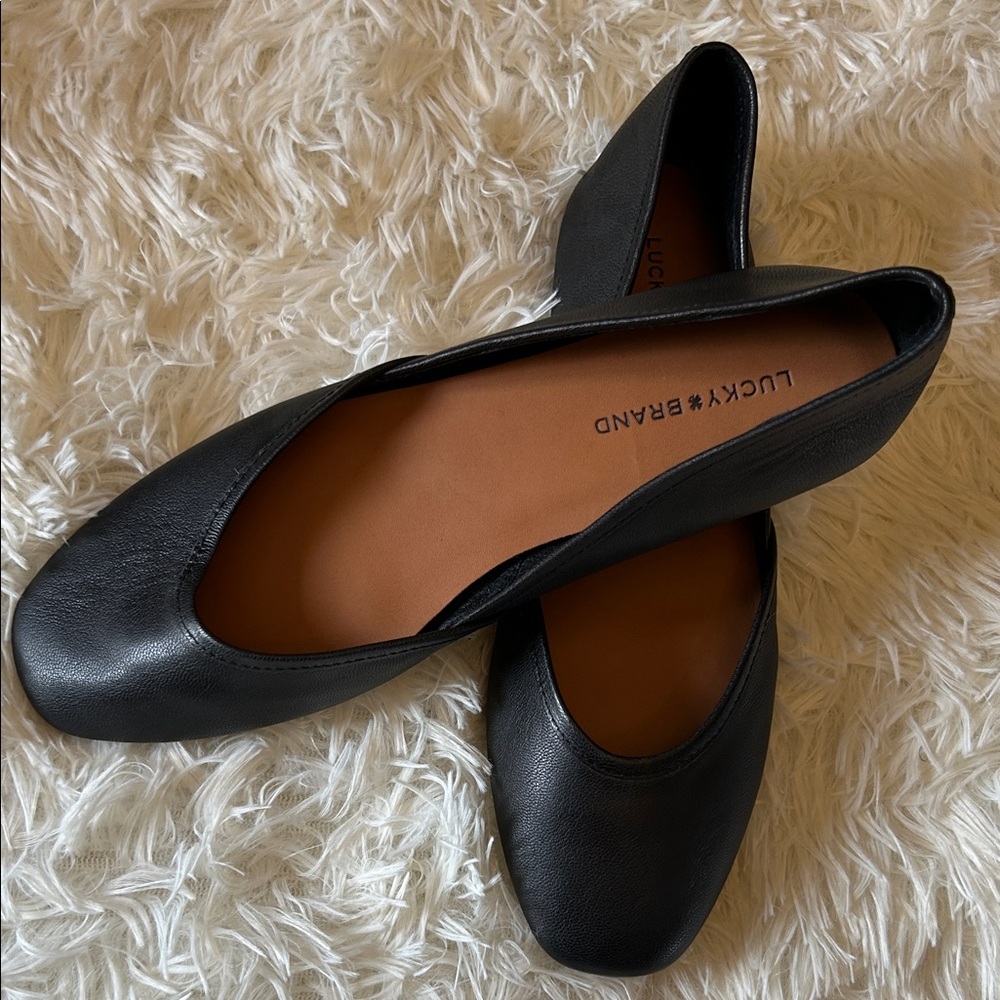 Lucky Brand Black Leather Square-Toe Ballet Flats - Picture 14 of 14
